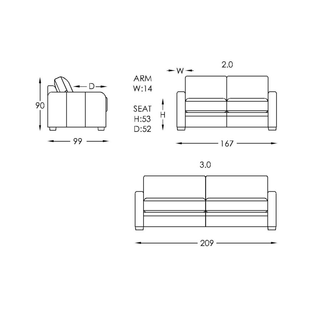 Corina 3.5 Seater Sofa Line Drawing